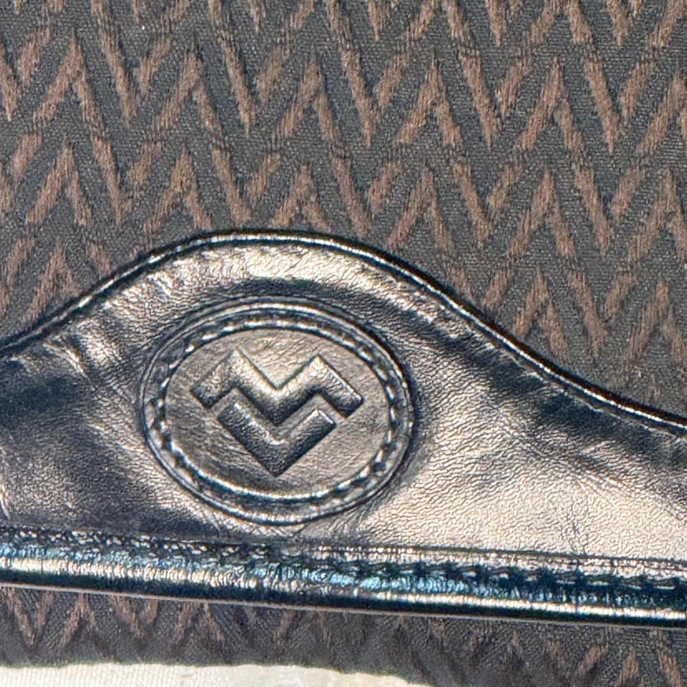 Valentino Chevron Pattern Black Clutch with Leather Trim - Picture 3 of 11